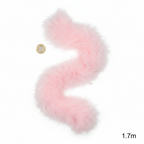 Baby pink feather boa flat lay beside a UK £1 coin to show scale, 1.7m length labelled, white background