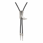 Cowboy Boot Bolo Tie with silver boot charm on black cord — pure white background studio hero shot