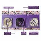 Adorn Adjustable Bra Straps feature infographic highlighting 1.2cm slim width, fully adjustable length, 1 pair included, assorted colours and easy clip fastening