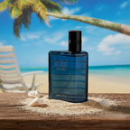 Real Time Sea Beach EDT bottle on driftwood surface with sea shells and sand, natural coastal setting