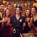 Adults at fancy dress party wearing police costume accessories set