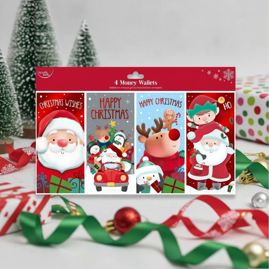 North Pole Christmas Money Wallets - Festive Gift Card Holders (Pack of 4) - Why Not Shop