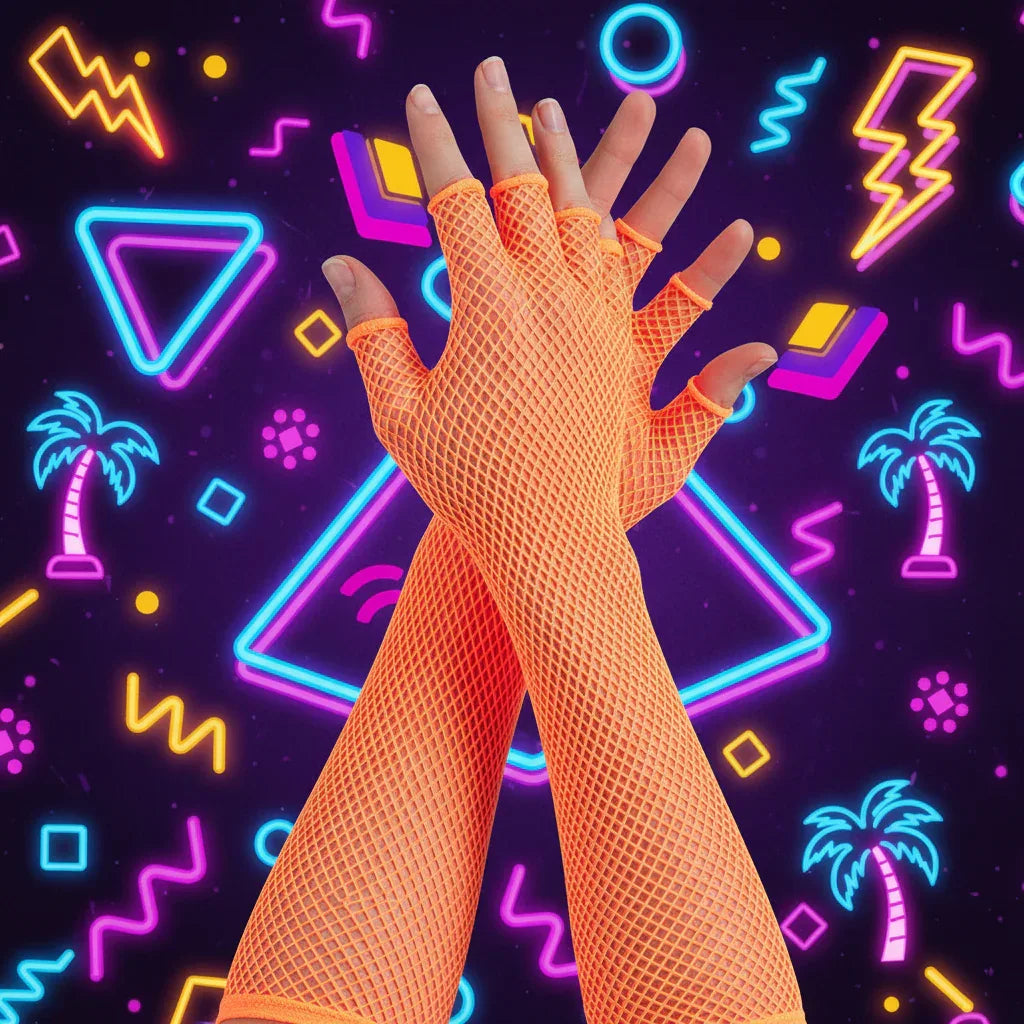 Wicked Costumes 80's Neon Orange Net Gloves - Women's Long Fancy Dress Accessory - Why Not Shop