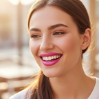 Woman with boldly applied Laval Candy Sizzle 07 vibrant pink lips smiling with joy and confidence