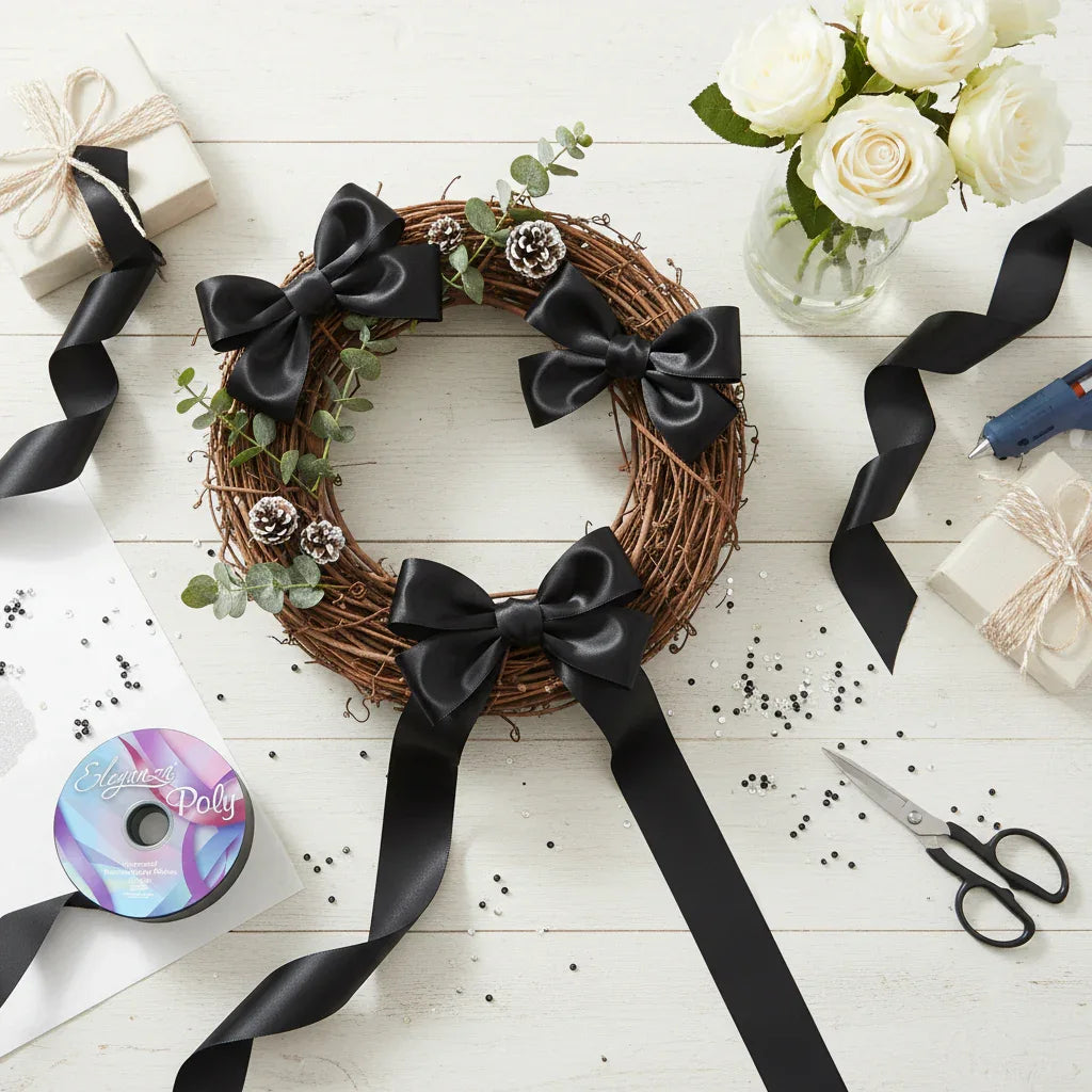 Eleganza Poly Ribbon 50mm x 91m (100yds) Black - Why Not Shop