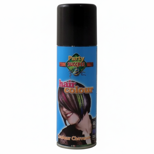 Party Success Black Temporary Hair Colour Spray 125ml aerosol can on white background, studio hero shot