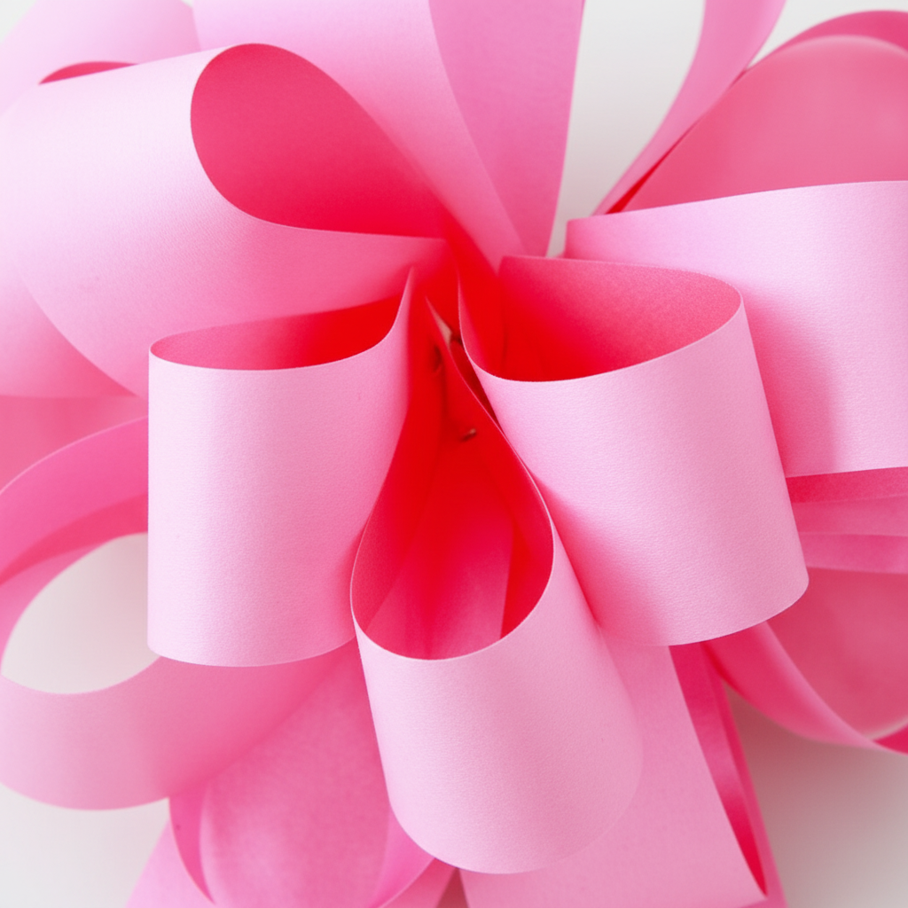Extreme macro close-up of large light pink pull bow ribbon showing matte satin texture and material quality
