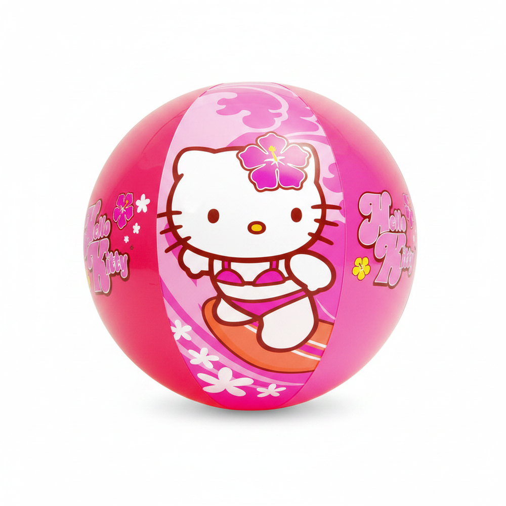 Hello Kitty pink inflatable beach ball 20 inches on white background, studio hero shot