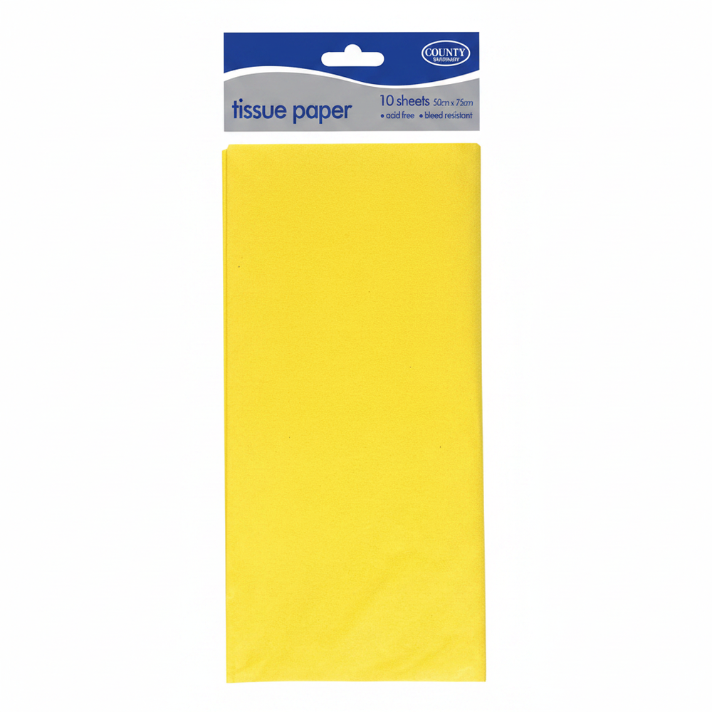 Yellow tissue paper pack of 10 on pure white background, studio hero shot