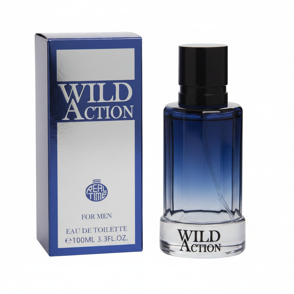 Real Time Wild Action 100ml EDT aftershave for men on pure white background — Amazon and eBay hero shot