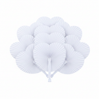 Multiple white heart paper fans arranged in a group display