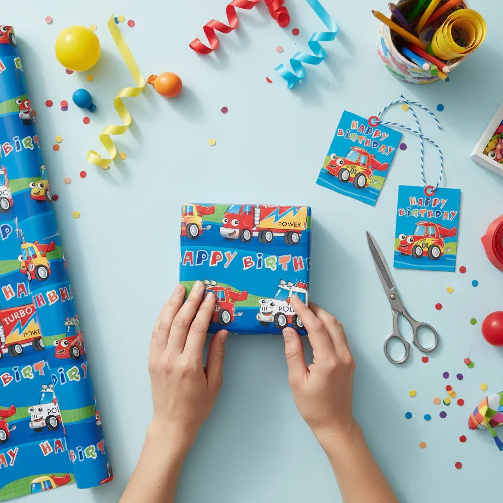 Folded Wrap & Tags Happy Birthday Vehicles - Why Not Shop