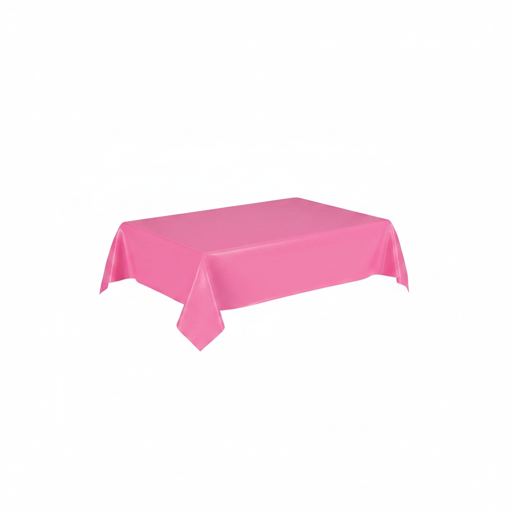Unique hot pink plastic party tablecover 54x108 inches on white background