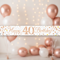 9ft Sparkling Fizz 40th Birthday Banner in rose gold holographic and white - premium party decoration