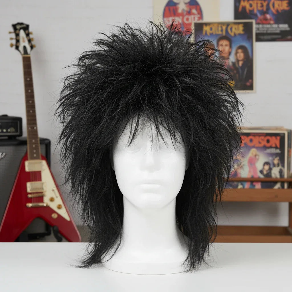 Wicked Costumes Unisex Black 80's Rockstar Wig - Fancy Dress - Why Not Shop