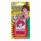 Funnyman joke exploding cigarette bangers yellow blister card pack on white background, hero shot