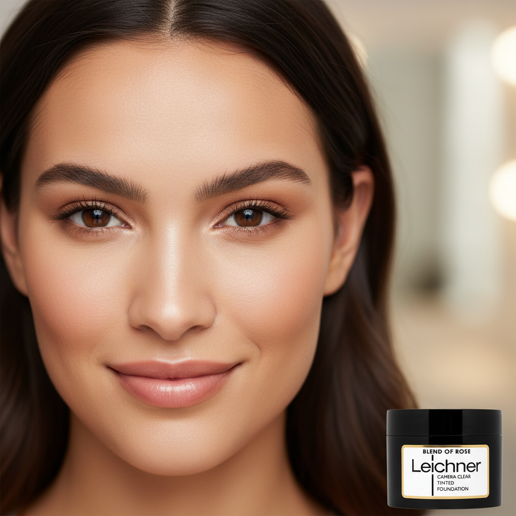 Close-up of flawless complexion with Leichner Camera Clear Foundation Blend of Rose showing natural rose undertones