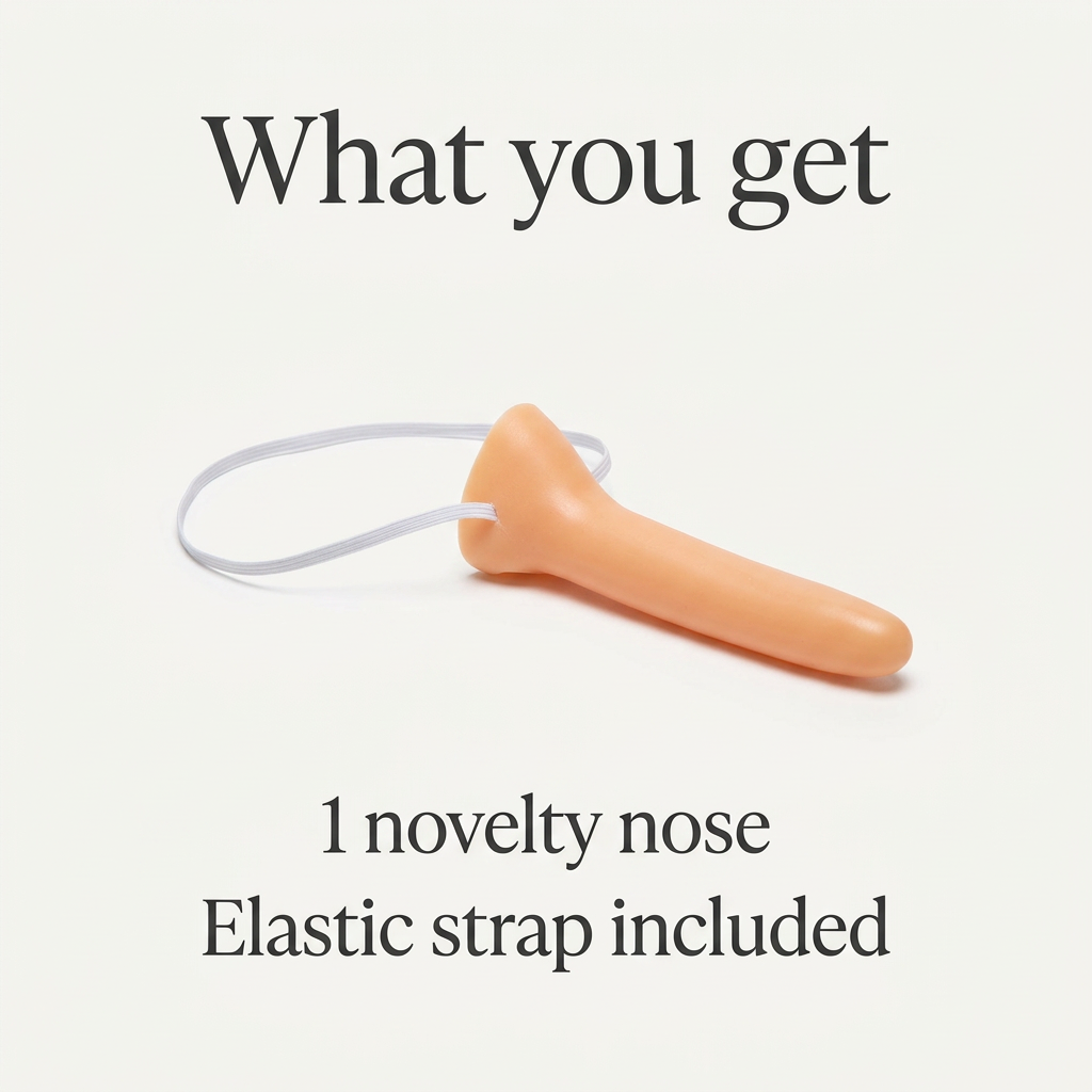 Funny Long Nose Liar contents image showing one novelty nose with elastic strap included