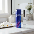 Panache perfume styled on an elegant vanity with natural window light, white flowers and silver tray