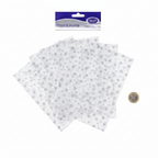 Silver star tissue paper pack of 5 flat lay beside £1 coin showing sheet size