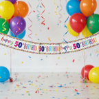 Happy 50th Birthday foil banner with multi-coloured confetti - 9ft party decoration product shot
