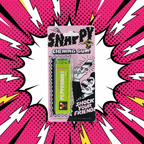 Funnyman Snappy Chewing Gum electric shock prank on pink blister card with lime green Jarroy Peppermint Gum pack on retro comic background