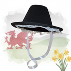 Girls Welsh Traditional Tall Hat Small with black felt and white lace trim