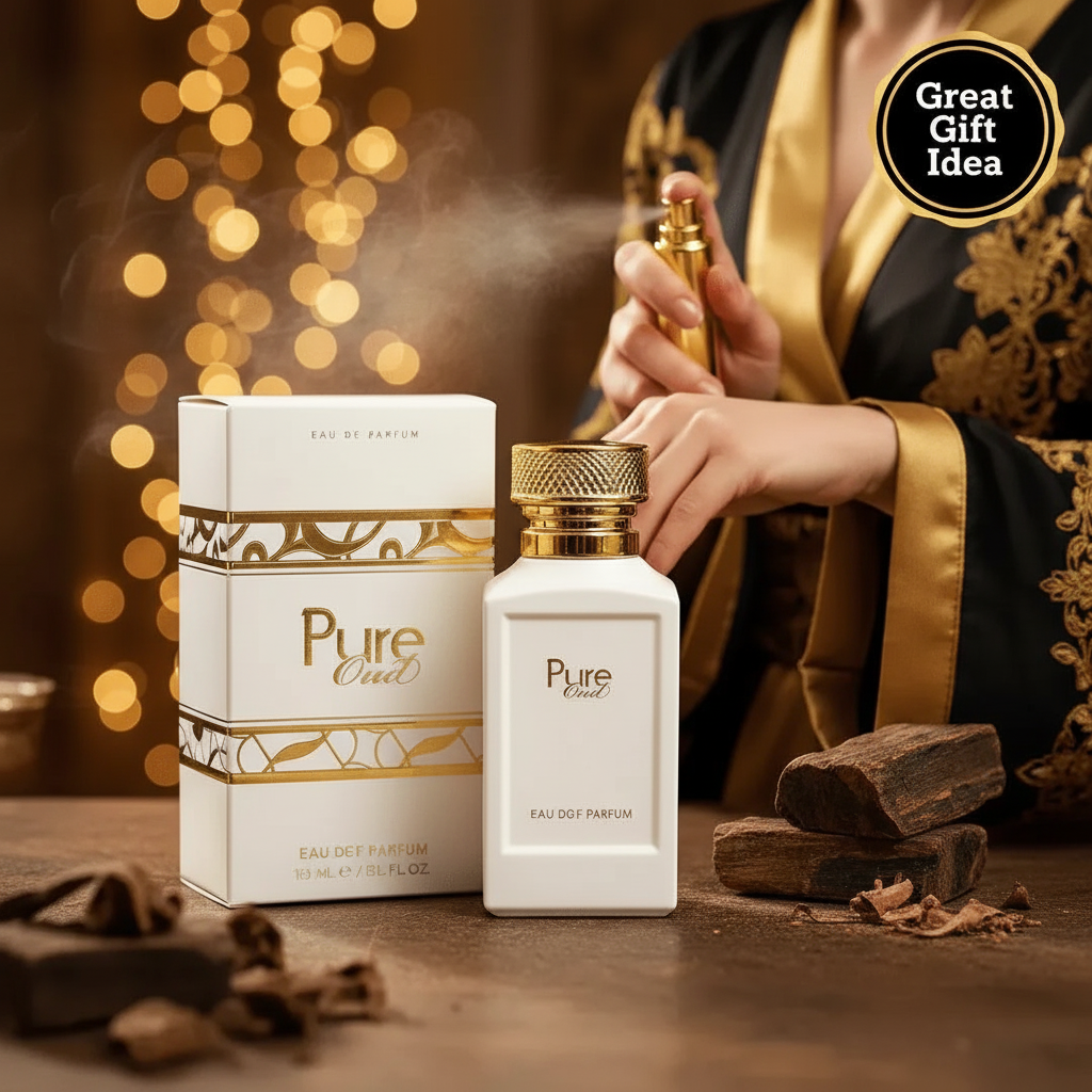 Person applying Fine Perfumery Pure Oud luxury unisex fragrance in elegant setting
