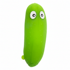 Stretchy Squishy Crazy Cucumber novelty squishy toy on white background - vivid lime green with googly eyes