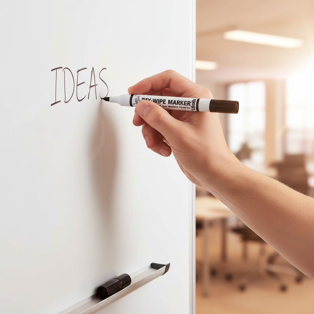 Hand writing on whiteboard with Tallon Dry Wipe Marker