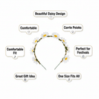 Good Quality Daisy Hairband feature infographic with 5 A+ callout labels on white background