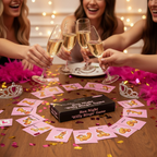 Hen Party Willy Bingo Game set up on a decorated party table with prosecco and confetti – Why Not Shop