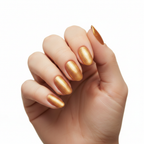 Elegant woman's hand with gold shimmer nails - Barry M Syrup 149
