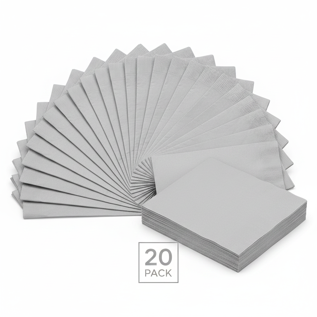 Unique 20 Pack Silver Luncheon Napkins 32.3cm fanned out on white background