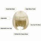 Diva blonde bob wig feature infographic with 5 A+ callout labels on white background