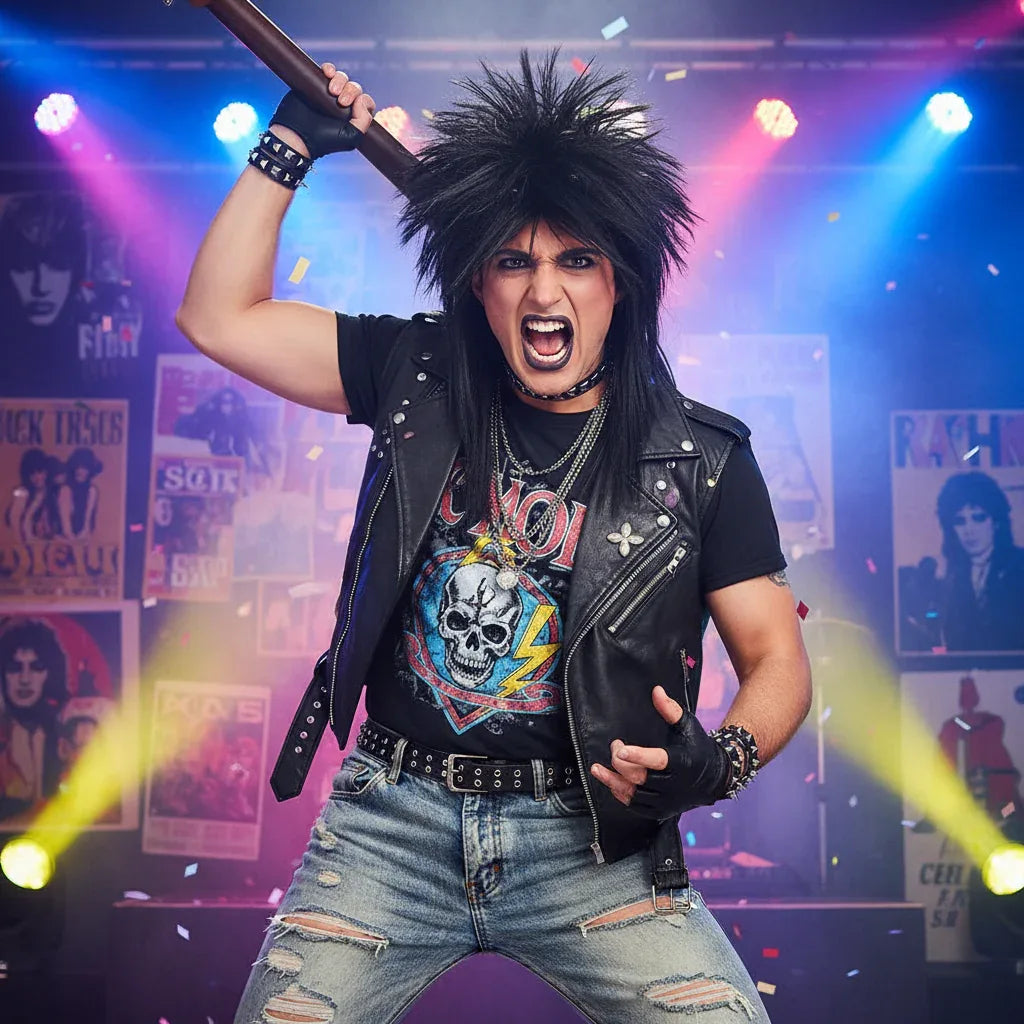 Wicked Costumes Unisex Black 80's Rockstar Wig - Fancy Dress - Why Not Shop