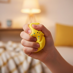 Child squeezing a yellow starfish squishy sea creature toy — fun sensory play