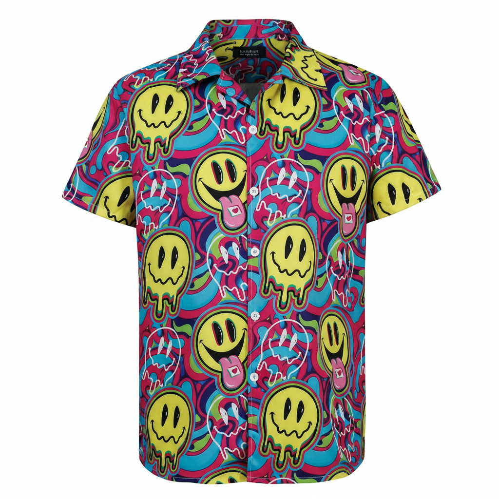 Mens 90s Acid Smiley Face Shirt Medium - professional studio shot on crisp white background