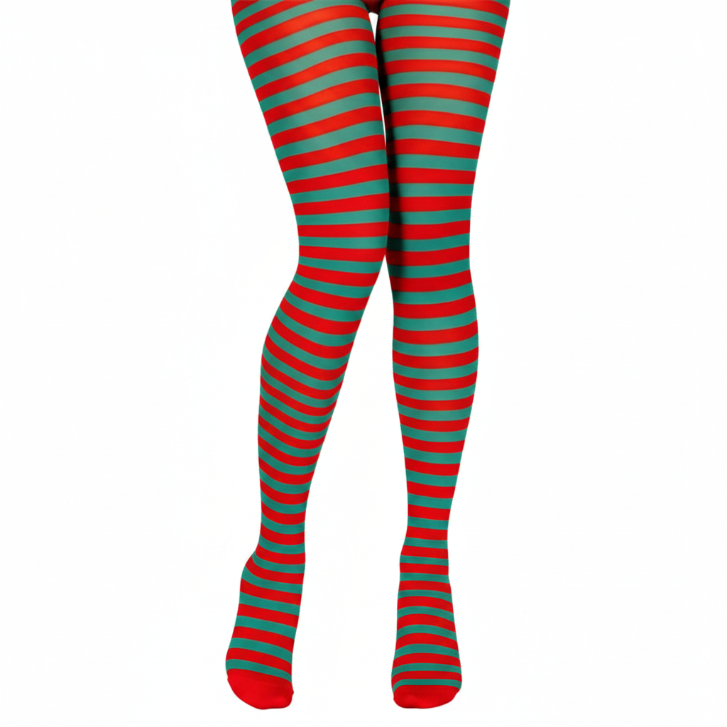 Womens red and green striped tights on pure white background, Amazon and eBay hero shot