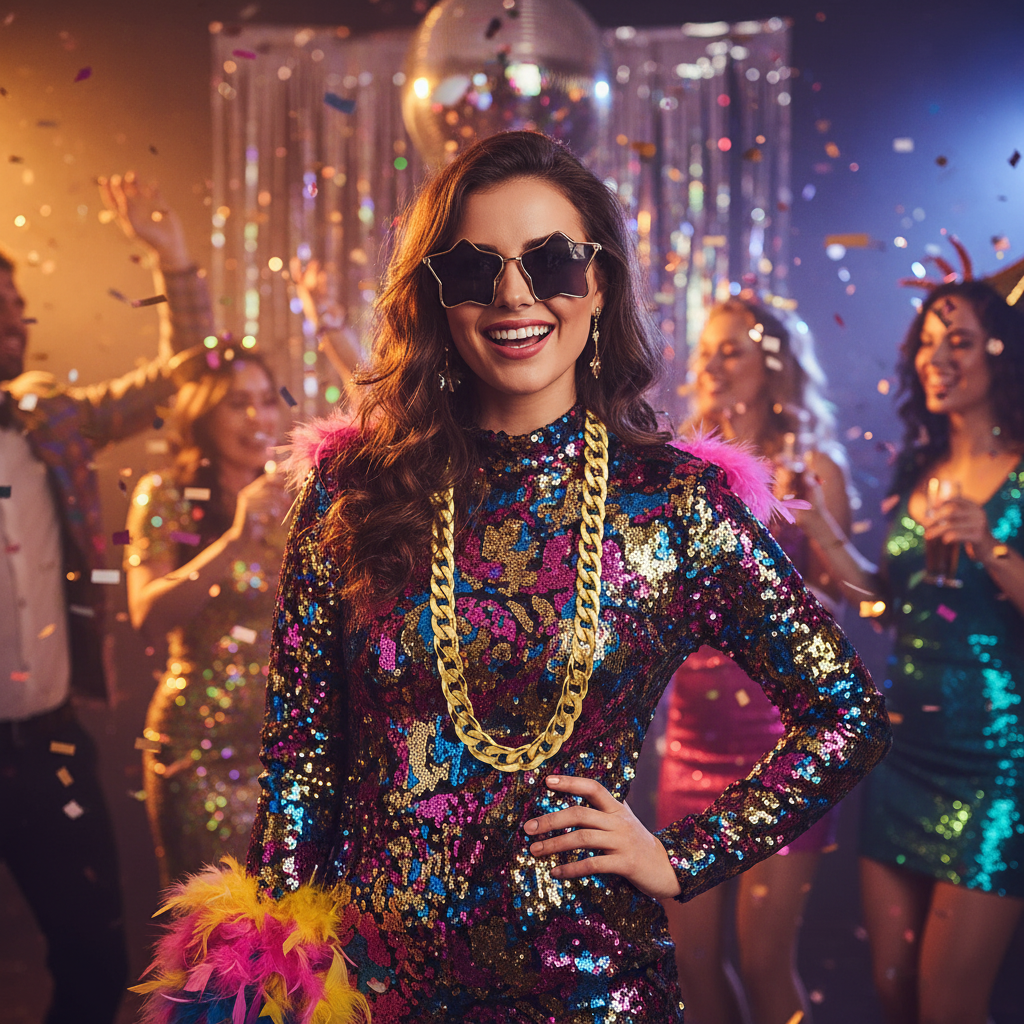 Lifestyle shot of gold gangster chains worn with confidence at fancy dress party