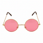 Round hippy sunglasses with vivid pink lenses and slim gold metal frame on pure white background – Amazon and eBay compliant hero shot