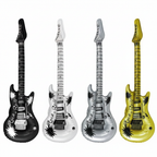 4 metallic inflatable rock n roll guitars in black, white, silver and gold on pure white background