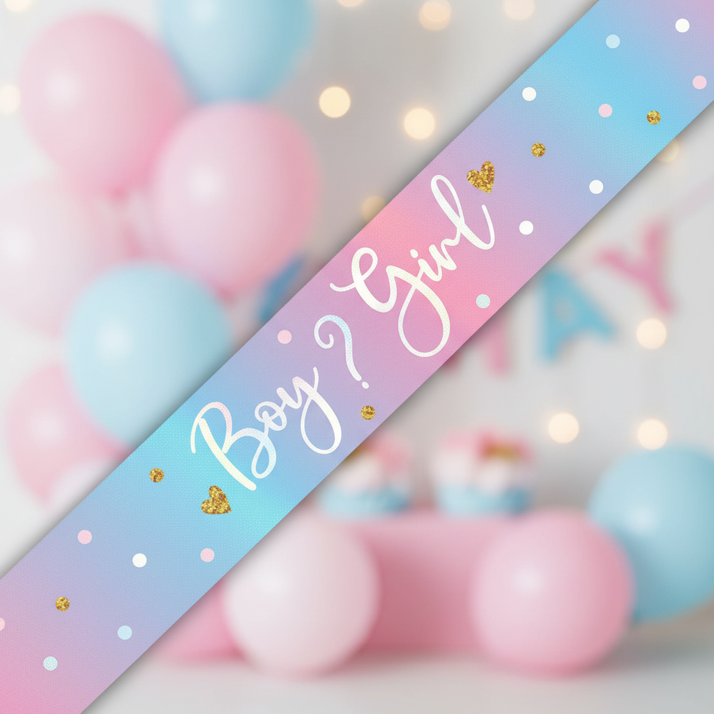 9ft Boy or Girl gender reveal banner in holographic finish - premium party decoration