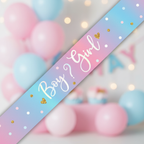 9ft Boy or Girl gender reveal banner in holographic finish - premium party decoration