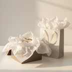 Beautiful gift box and gift bag filled with white tissue paper showing the polished presentation result