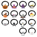 Fourteen Halloween hair bobbles with black bands arranged on a white background
