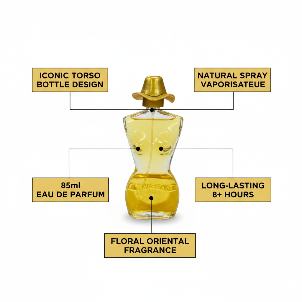 Revitalise Fantasy EDP 85ml feature infographic with callout labels on white background
