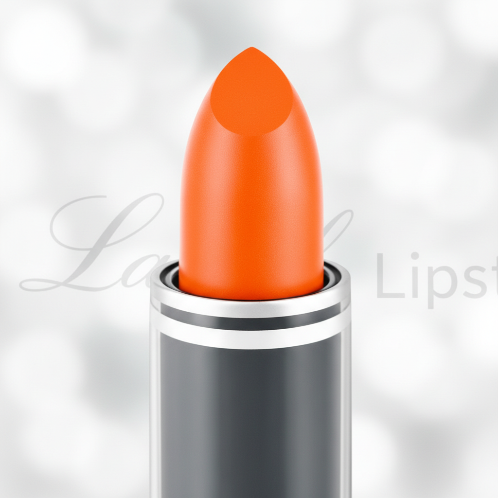 Extreme macro close-up of Laval Honey Bun 34 orange lipstick bullet showing creamy velvety texture