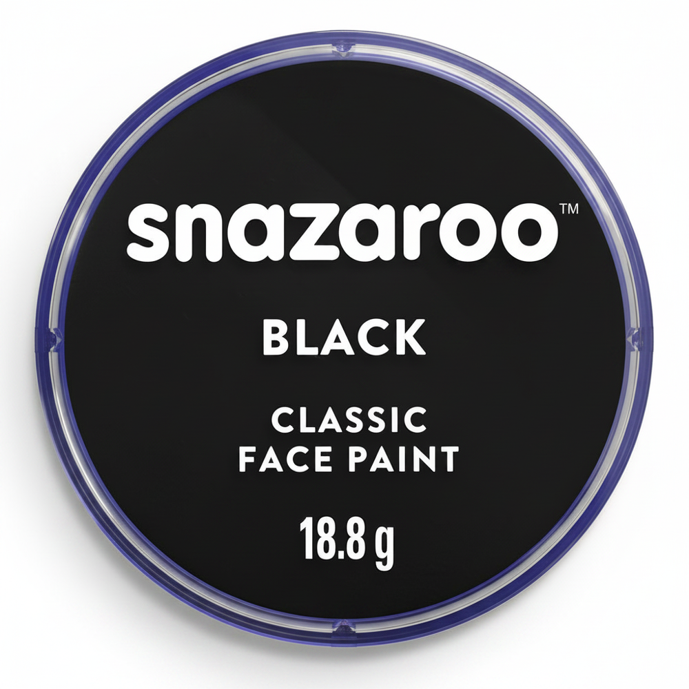 Snazaroo Classic Black Face Paint 18ml pot on pure white background, Amazon and eBay compliant hero shot