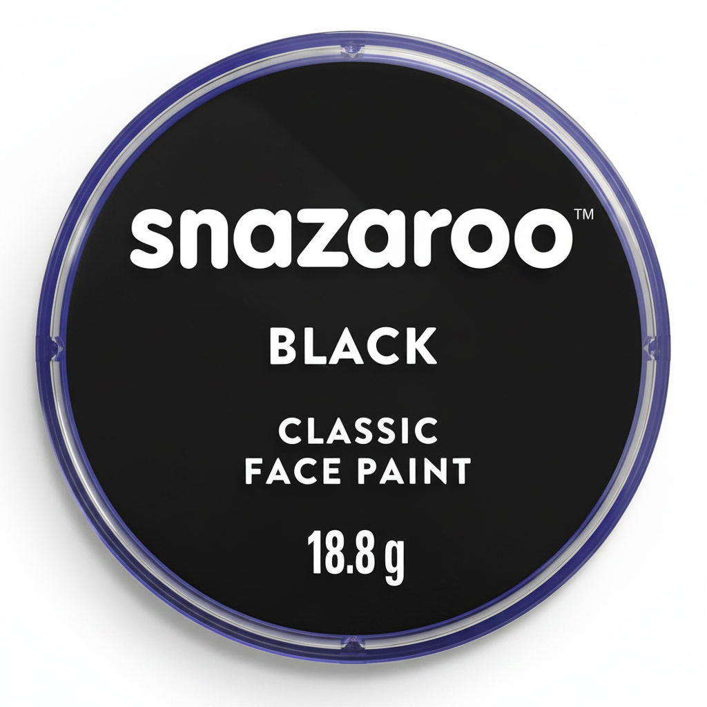 Snazaroo Classic Black Face Paint 18ml pot on pure white background, Amazon and eBay compliant hero shot